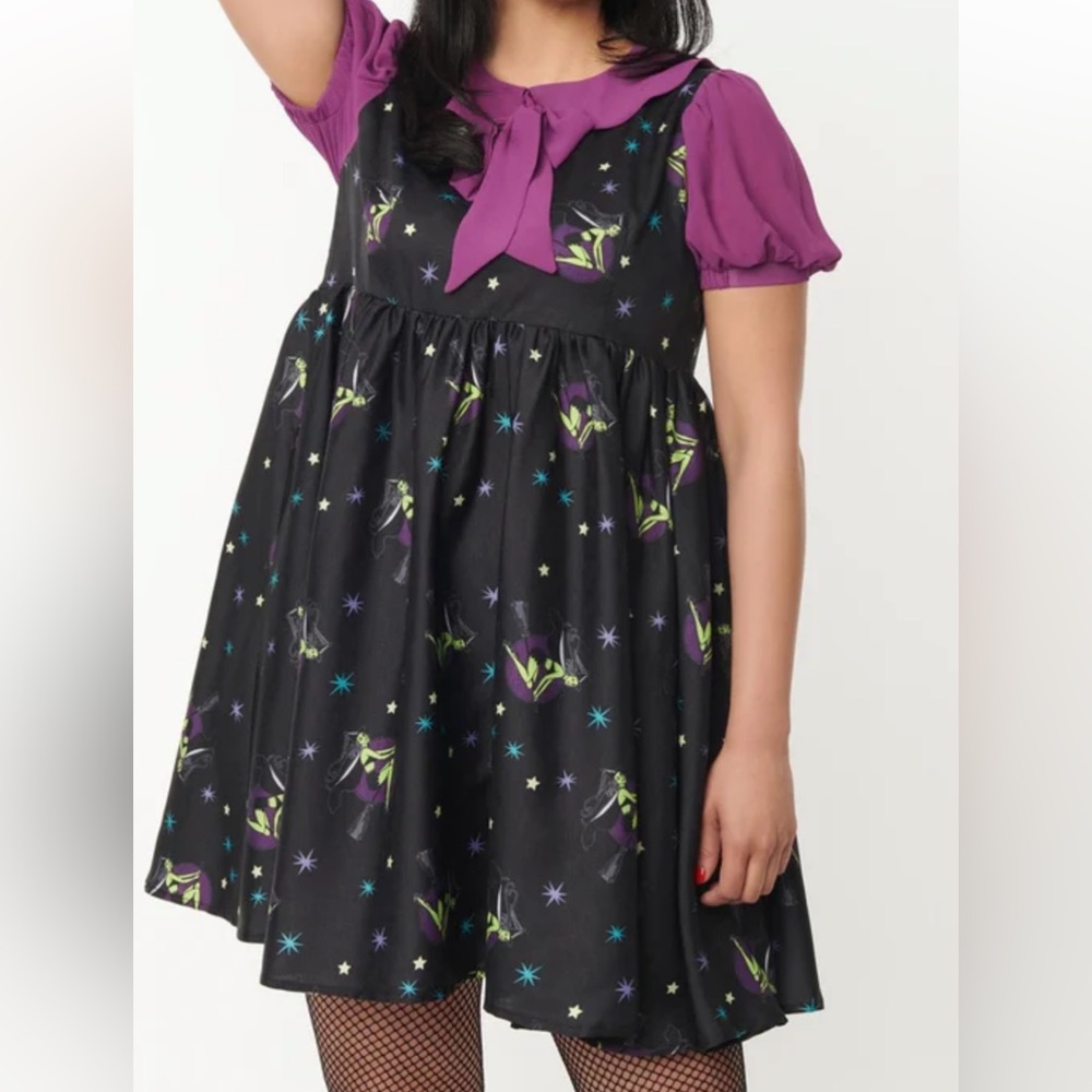 NWT Unique Vintage Black Pin Up Witch Print Arden Babydoll Dress